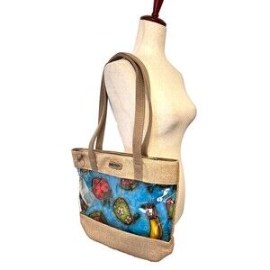 BRITTO Fruit Tote Purse & Bonus Pouch Clear PVC Front LOVE Fob Colorful Beach